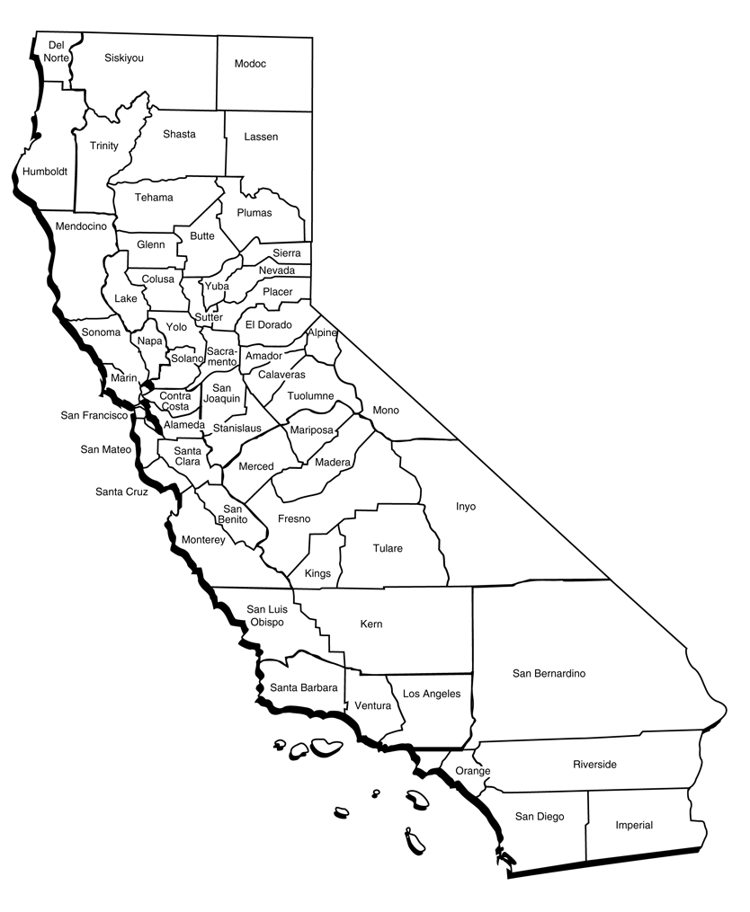 Map of California with each county identified