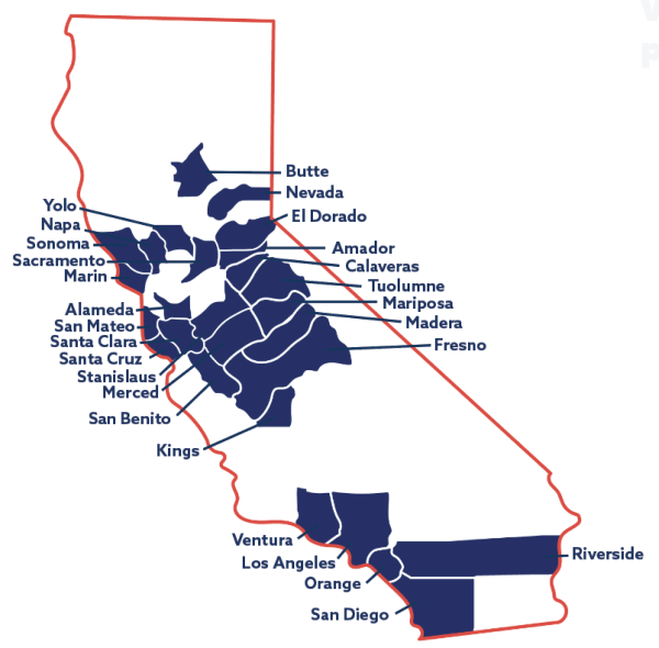 California Voter's Choice Act Grapic Showing VCA counties